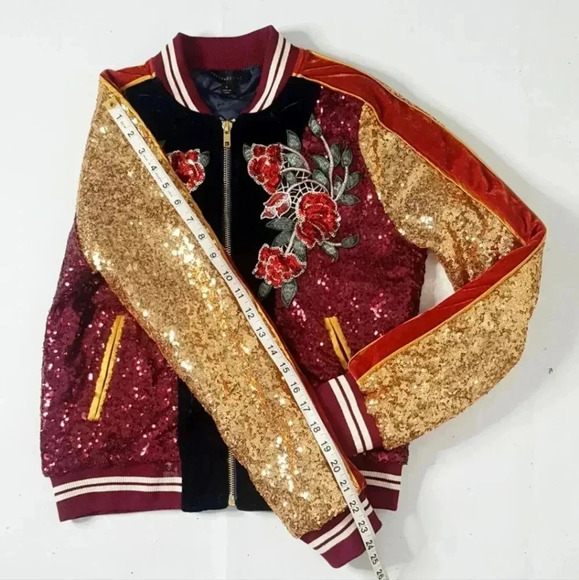 Dance & Marvel Women's Full Zip Retro Y2k DiscoGlitter Bomber Jacket Size  Small - Picture 3 of 8